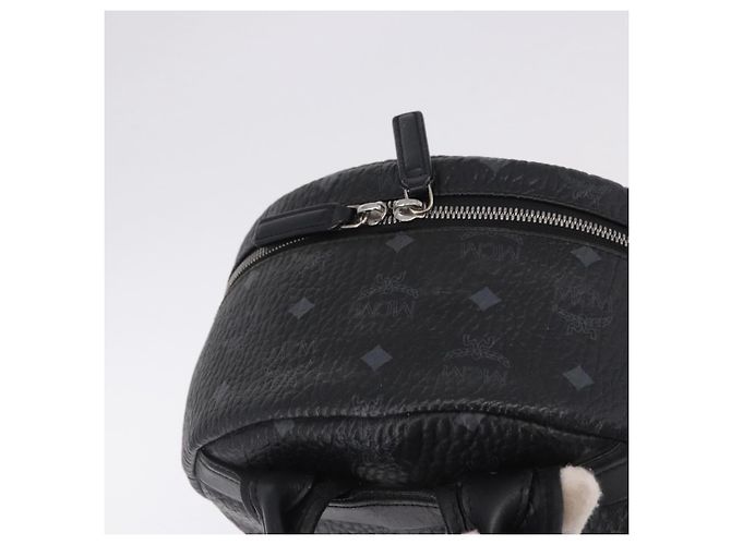 MCM Vicetos Logogram Rucksack Leder Schwarz Silber Auth 194907 - Ansicht 6