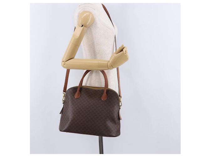 Céline Borsa a mano CELINE Macadam Canvas PVC Leather 2way Brown Gold Auth ka5664 Marrone D'oro - vista 25