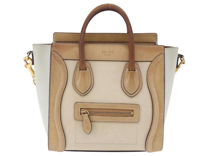 Céline Borsa a mano CELINE Luggage Nano in pelle e camoscio 2way Beige Gold Auth ka5649A D'oro - vista 13