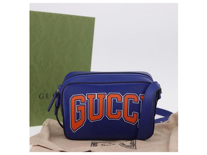 GUCCI NY Dragons Schultertasche Leder Blau Orange 773190 Auth BA13783M - Ansicht 12
