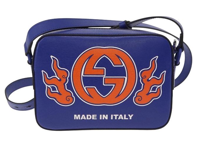 GUCCI NY Dragons Schultertasche Leder Blau Orange 773190 Auth BA13783M - Ansicht 2