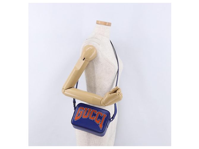 GUCCI NY Dragons Schultertasche Leder Blau Orange 773190 Auth BA13783M - Ansicht 23