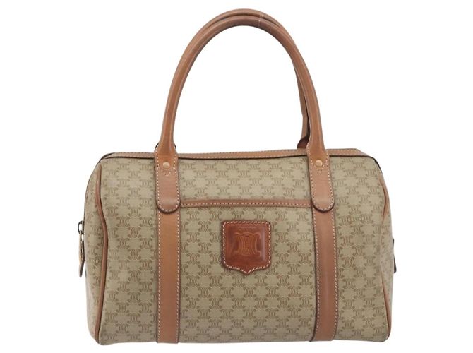 Céline CELINE Macadam Boston Bag PVC Leather Beige Gold Tone Auth 196127 - view 13