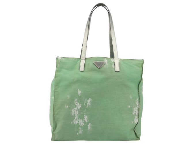 Borsa Tote PRADA Canvas Green Silver Auth 196296A Argento Verde - vista 13