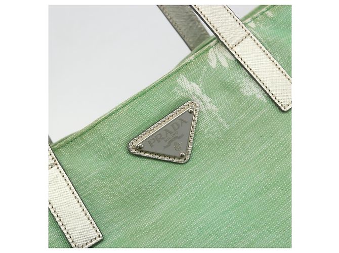 Borsa Tote PRADA Canvas Green Silver Auth 196296A Argento Verde - vista 17