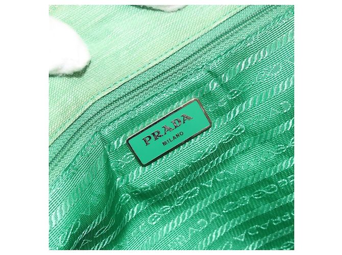 Borsa Tote PRADA Canvas Green Silver Auth 196296A Argento Verde - vista 18