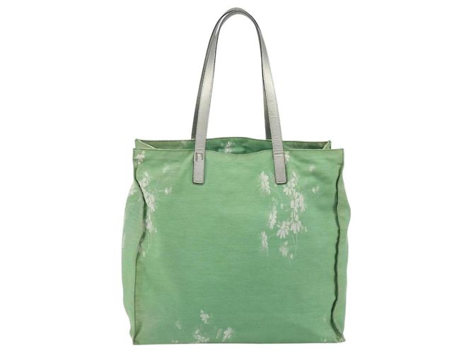 Borsa Tote PRADA Canvas Green Silver Auth 196296A Argento Verde - vista 2