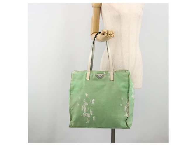 Borsa Tote PRADA Canvas Green Silver Auth 196296A Argento Verde - vista 23