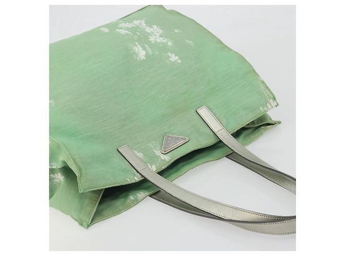 Borsa Tote PRADA Canvas Green Silver Auth 196296A Argento Verde - vista 6