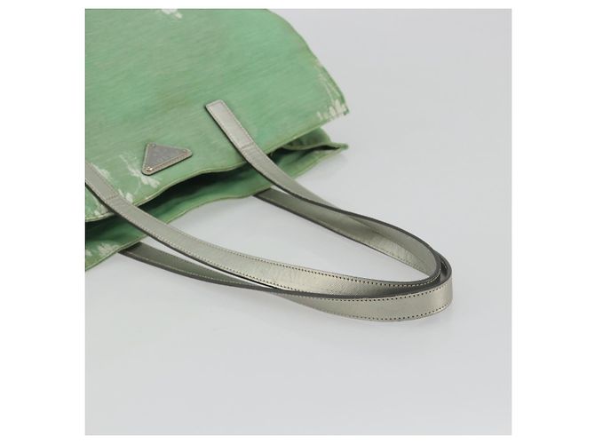 Borsa Tote PRADA Canvas Green Silver Auth 196296A Argento Verde - vista 7