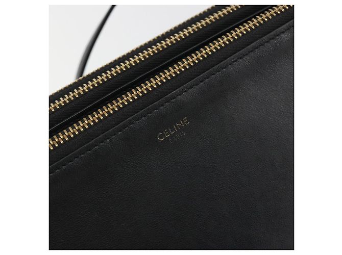 Céline Borsa a tracolla CELINE Trio in pelle nera e oro Auth 195660 Nero D'oro - vista 17