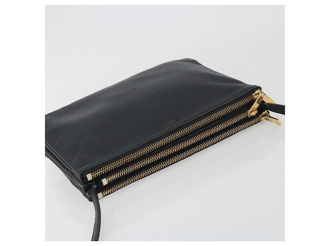 Céline Borsa a tracolla CELINE Trio in pelle nera e oro Auth 195660 Nero D'oro - vista 6