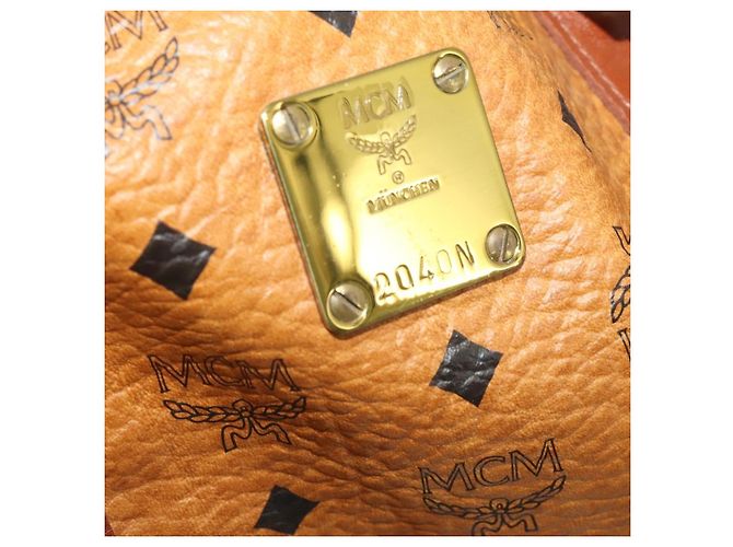 Borsa Boston MCM Logogram Vicetos PVC Leather 2way Brown Gold Auth ki6754 Marrone D'oro - vista 12