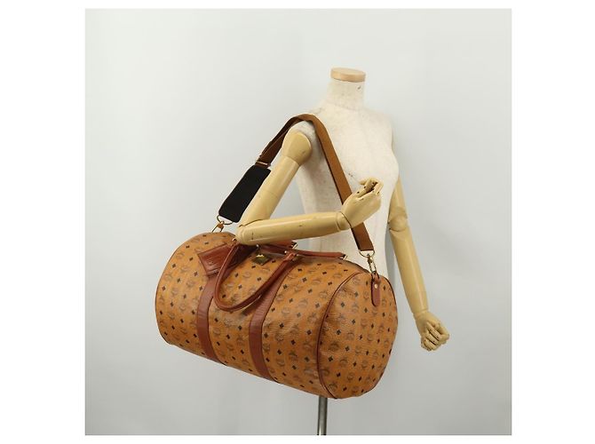 Borsa Boston MCM Logogram Vicetos PVC Leather 2way Brown Gold Auth ki6754 Marrone D'oro - vista 24