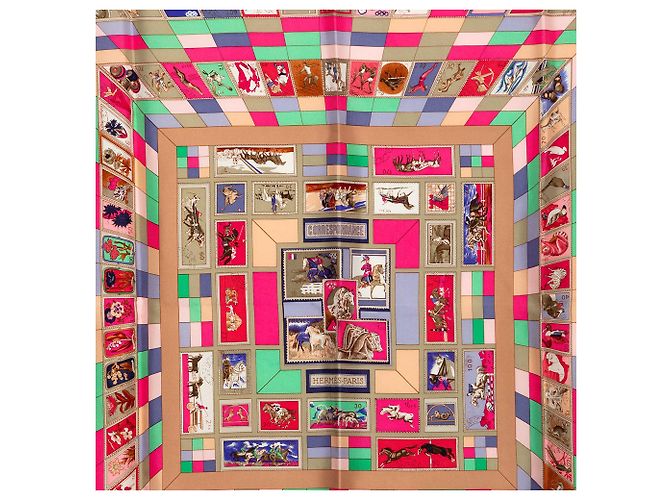 Foulard di seta Hermès Correspondance marrone 90 - vista 2