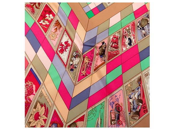 Foulard di seta Hermès Correspondance marrone 90 - vista 3
