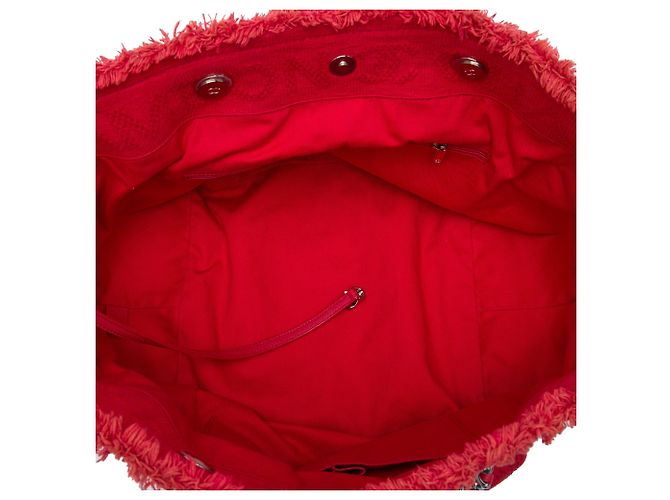 Rote Chanel CC Fringe Canvas Tote - Ansicht 4