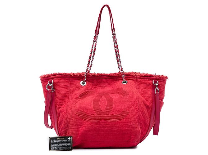 Rote Chanel CC Fringe Canvas Tote - Ansicht 6