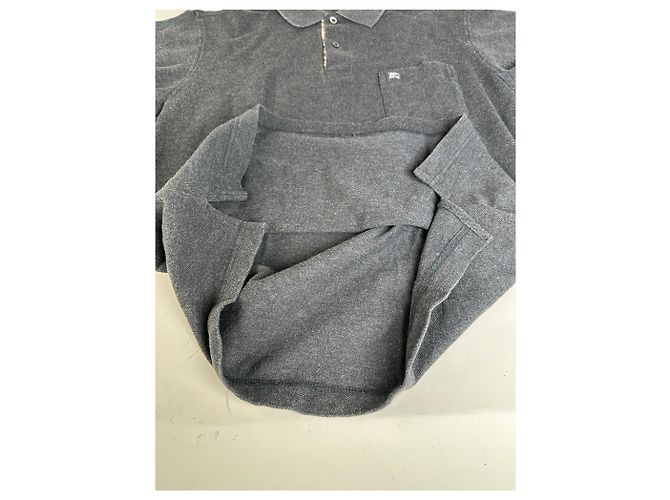 Vintage Burberry Herren-Baumwoll-Langarm-Poloshirt Anthrazit M Anthrazitgrau - Ansicht 11