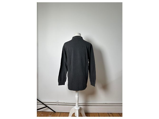 Vintage Burberry Herren-Baumwoll-Langarm-Poloshirt Anthrazit M Anthrazitgrau - Ansicht 3
