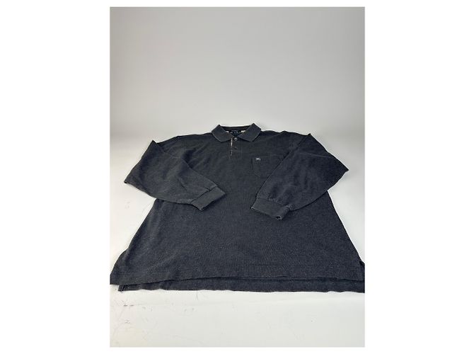 Vintage Burberry Herren-Baumwoll-Langarm-Poloshirt Anthrazit M Anthrazitgrau - Ansicht 4