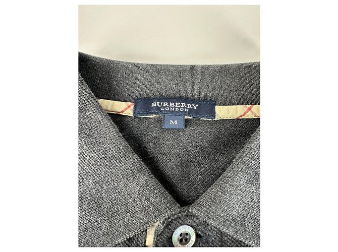 Vintage Burberry Herren-Baumwoll-Langarm-Poloshirt Anthrazit M Anthrazitgrau - Ansicht 5