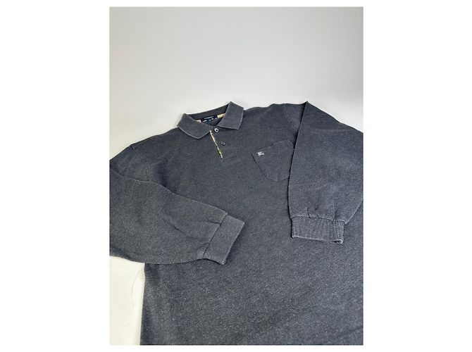 Vintage Burberry Herren-Baumwoll-Langarm-Poloshirt Anthrazit M Anthrazitgrau - Ansicht 6