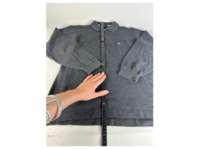 Vintage Burberry Herren-Baumwoll-Langarm-Poloshirt Anthrazit M Anthrazitgrau - Ansicht 7