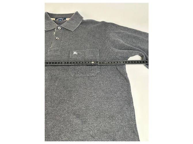 Vintage Burberry Herren-Baumwoll-Langarm-Poloshirt Anthrazit M Anthrazitgrau - Ansicht 8