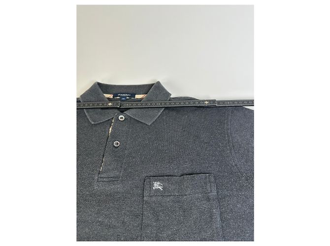 Vintage Burberry Herren-Baumwoll-Langarm-Poloshirt Anthrazit M Anthrazitgrau - Ansicht 9
