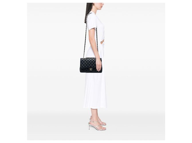 Borsa a tracolla Chanel Jumbo Classic Caviar Single Flap Nera Nero - vista 5