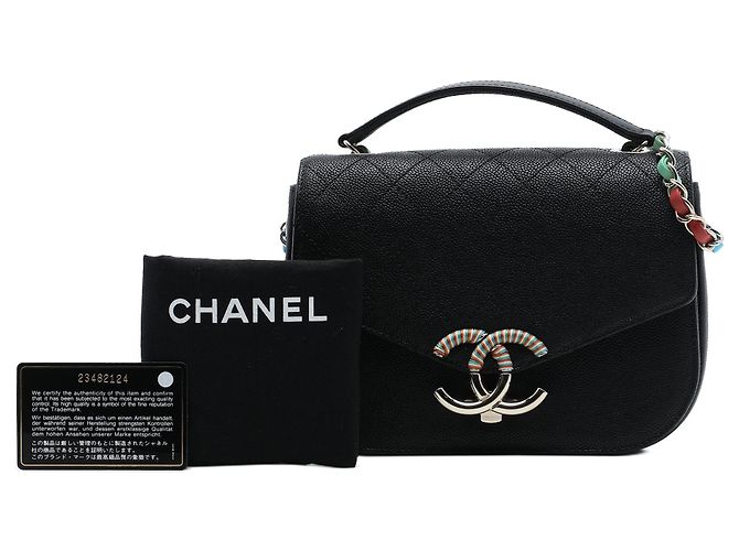 Borsa a tracolla Chanel Paris Cuba Medium Quilted Caviar Thread Around Flap Nera Nero - vista 7