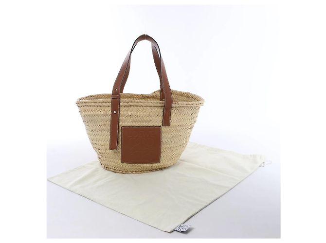 Borsa LOEWE Basket Large in rafia x pelle Beige x Brown - vista 15