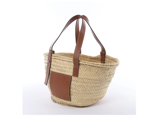 Borsa LOEWE Basket Large in rafia x pelle Beige x Brown - vista 2