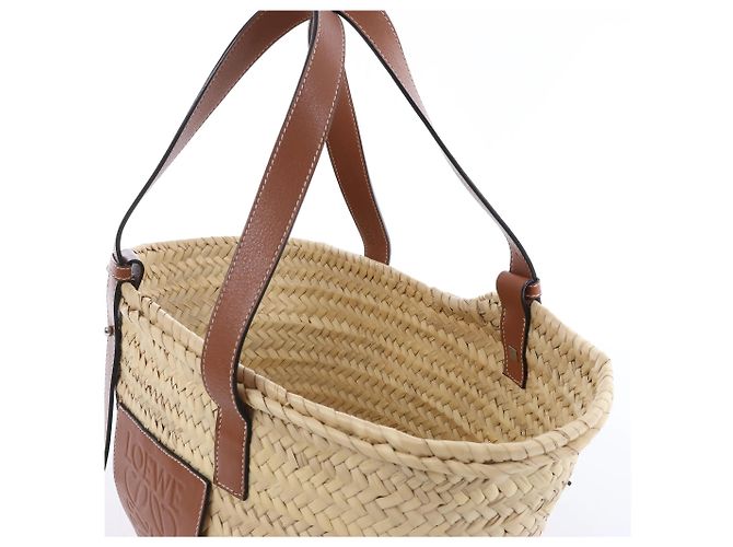 Borsa LOEWE Basket Large in rafia x pelle Beige x Brown - vista 3