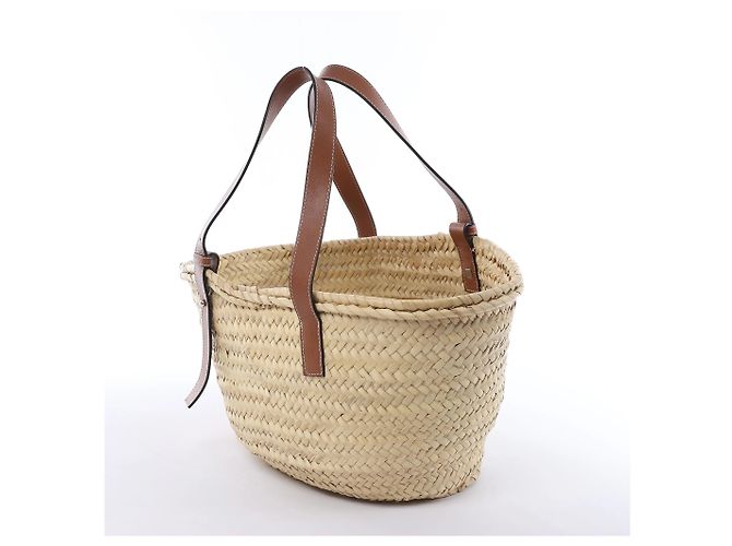 Borsa LOEWE Basket Large in rafia x pelle Beige x Brown - vista 4