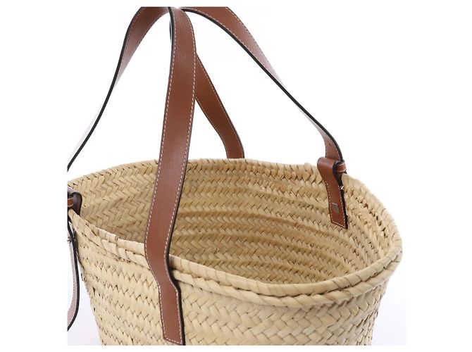Borsa LOEWE Basket Large in rafia x pelle Beige x Brown - vista 5