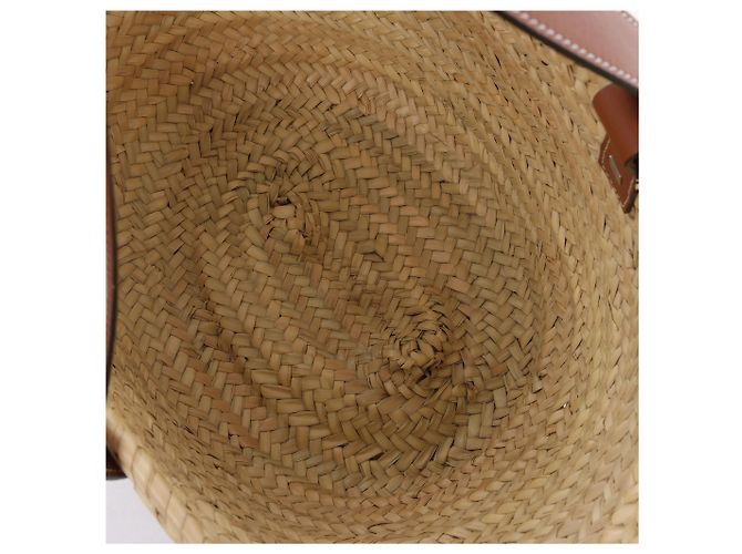 Borsa LOEWE Basket Large in rafia x pelle Beige x Brown - vista 8