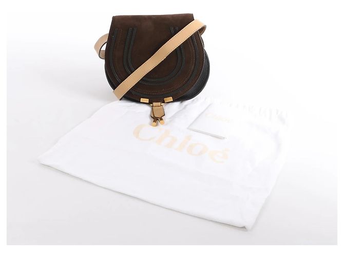 Chloé Borsa a tracolla Chloe Marcie Mini in camoscio e pelle marrone Beige - vista 14