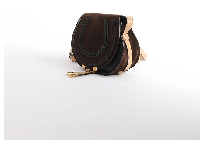 Chloé Borsa a tracolla Chloe Marcie Mini in camoscio e pelle marrone Beige - vista 2