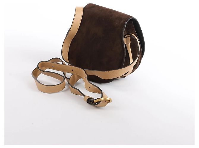 Chloé Borsa a tracolla Chloe Marcie Mini in camoscio e pelle marrone Beige - vista 4