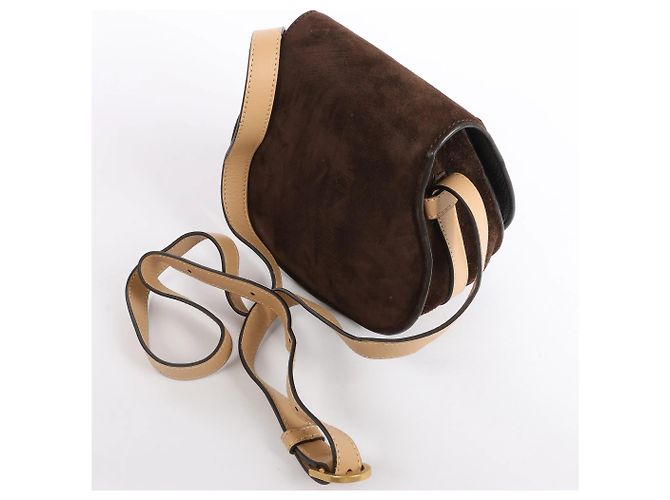 Chloé Borsa a tracolla Chloe Marcie Mini in camoscio e pelle marrone Beige - vista 5