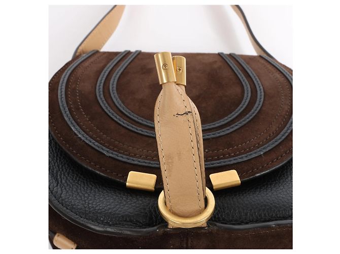 Chloé Borsa a tracolla Chloe Marcie Mini in camoscio e pelle marrone Beige - vista 7