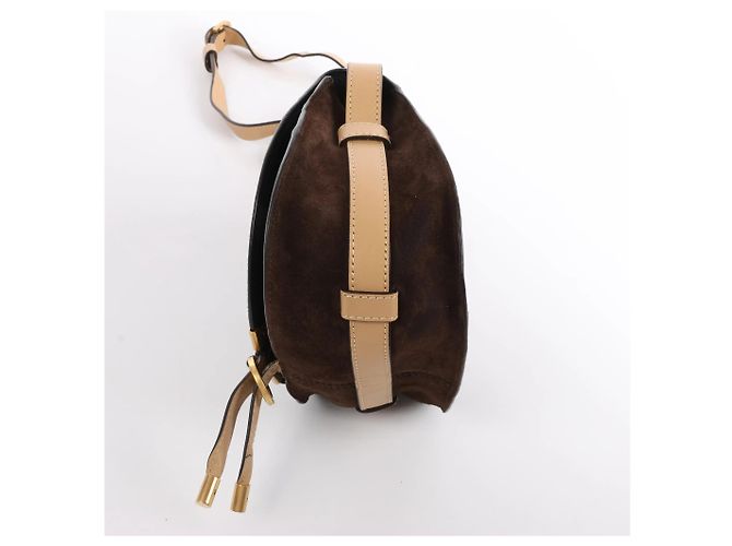 Chloé Borsa a tracolla Chloe Marcie Mini in camoscio e pelle marrone Beige - vista 8