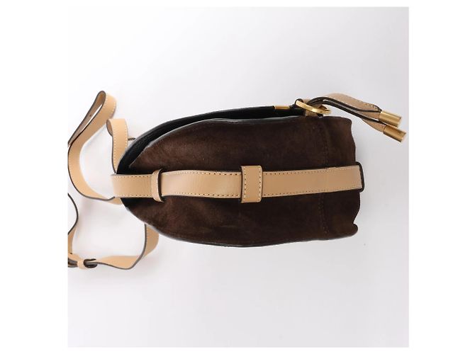Chloé Borsa a tracolla Chloe Marcie Mini in camoscio e pelle marrone Beige - vista 9
