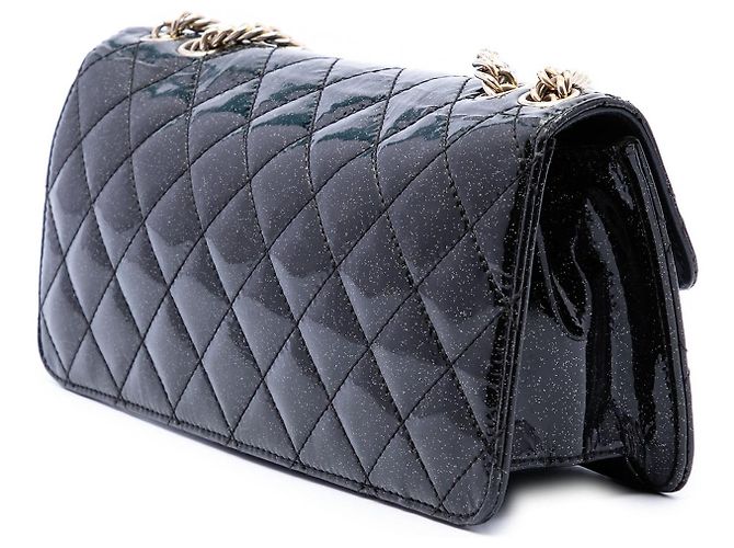 Borsa a tracolla Chanel Quilted Patent Glitter Evening Star East West Flap Nera Nero - vista 2