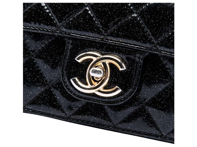 Borsa a tracolla Chanel Quilted Patent Glitter Evening Star East West Flap Nera Nero - vista 5