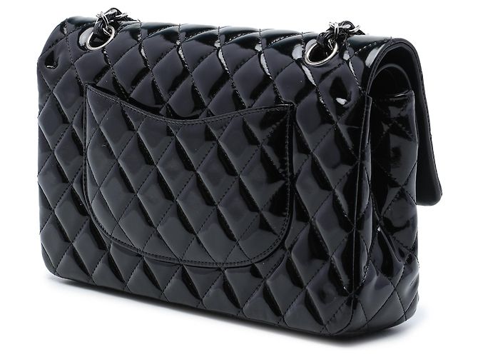 Borsa a tracolla Chanel Medium Classic Double Flap in vernice nera Nero - vista 2