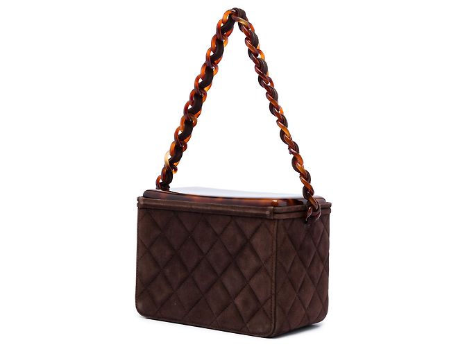 Borsa Vanity Box Chanel CC in camoscio trapuntato marrone - vista 2