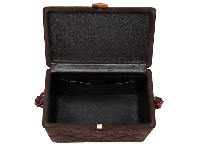 Borsa Vanity Box Chanel CC in camoscio trapuntato marrone - vista 4